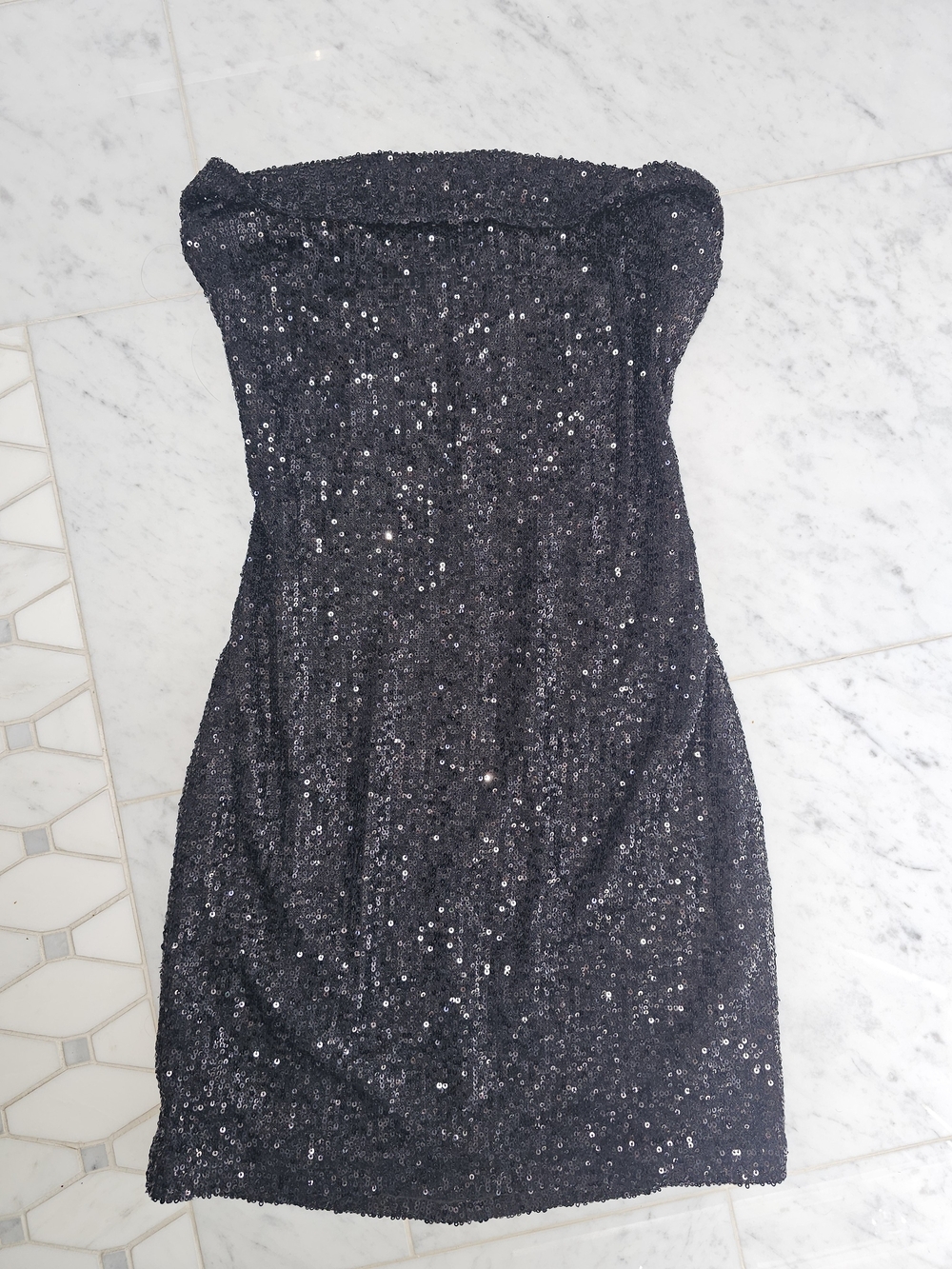 Black Strapless Sequin Cocktail Dress